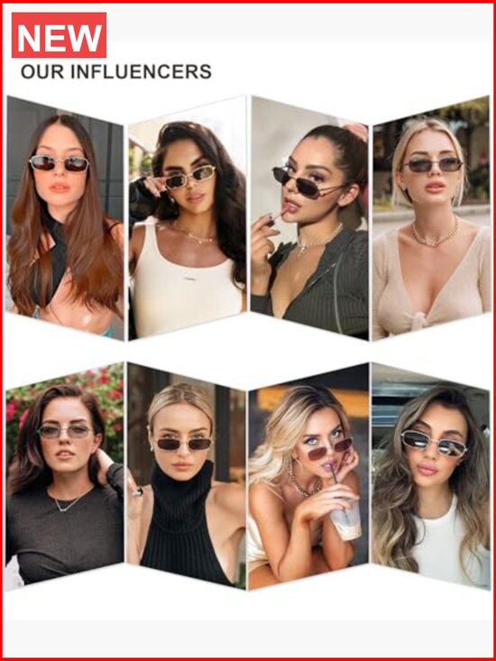 Retro Narrow Rectangle Sunglasses Metal Frame UV400 Protection